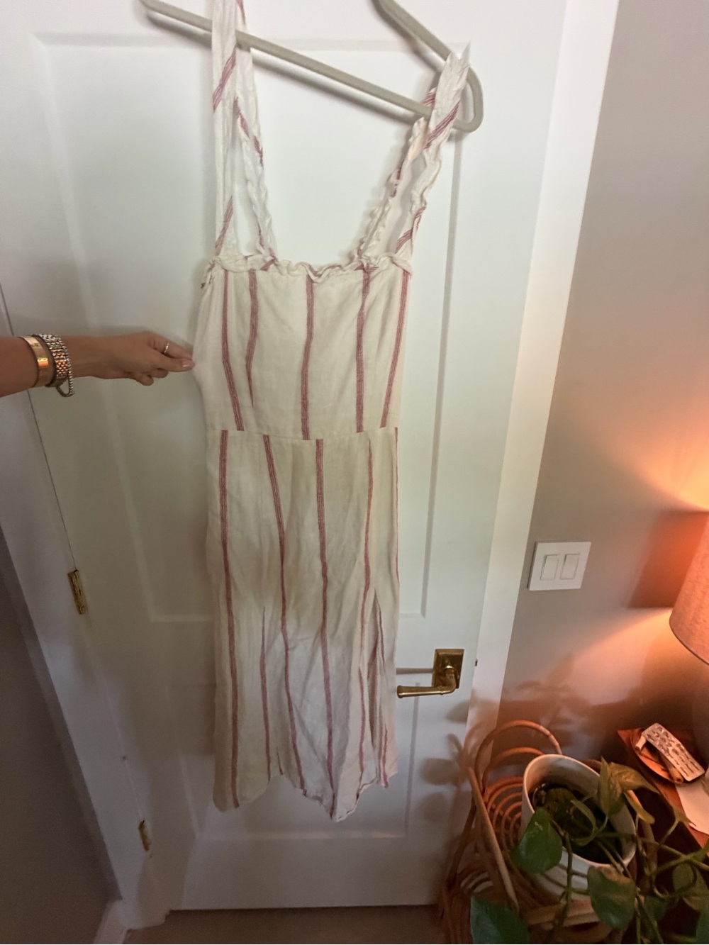 Reformation Cream Linen Dress with Dusty Rose Stripes